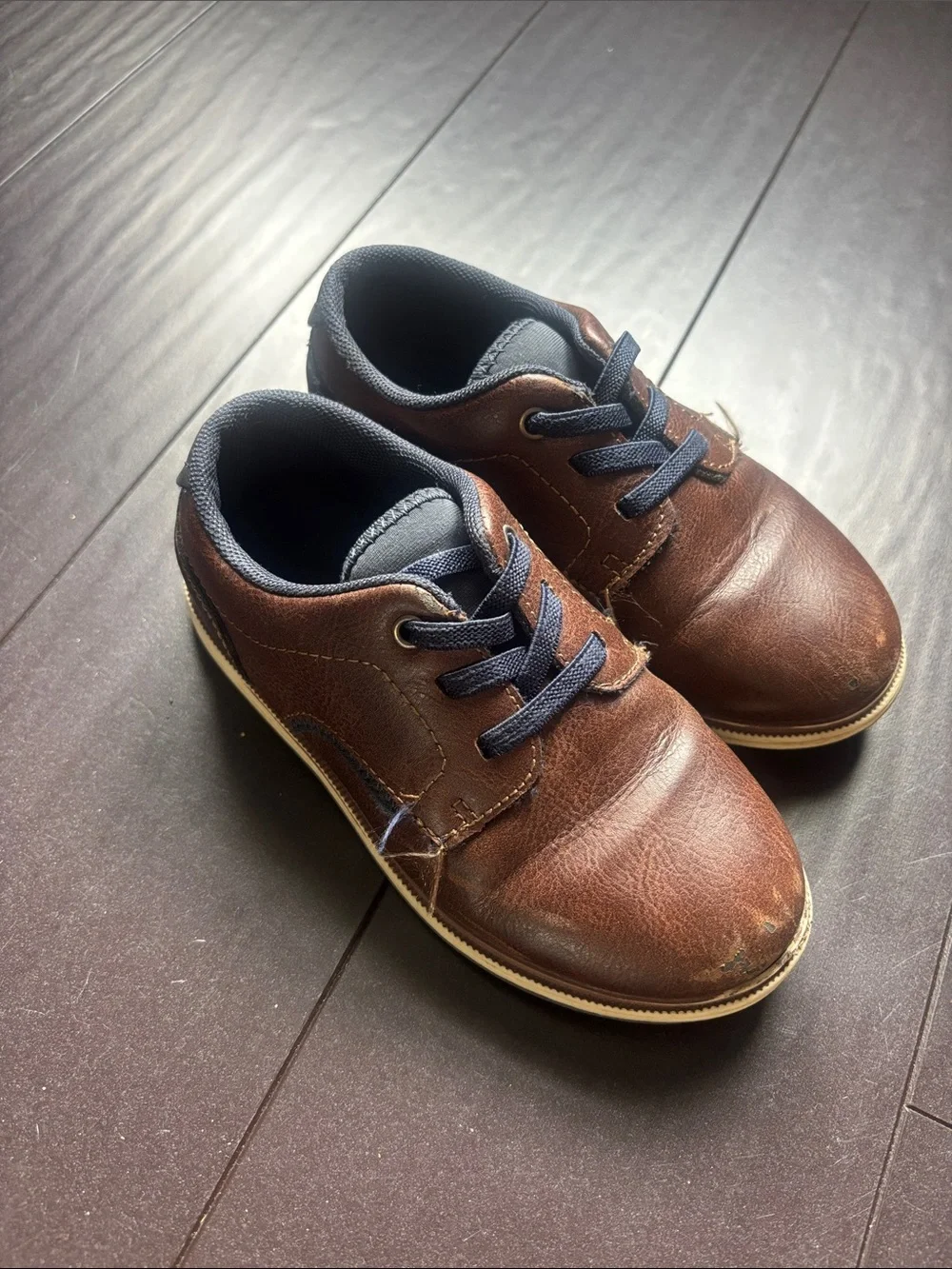 Mix No. 6 Brown Kids Lace-Up Dress Shoes with Navy Trim